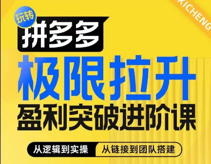 拼多多极限拉升盈利突破进阶课，从算法到玩法，从玩法到团队搭建，体系化系统性帮助商家实现利润提升